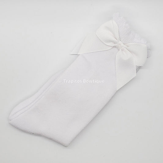 Medias Altas con Moño / Blanco