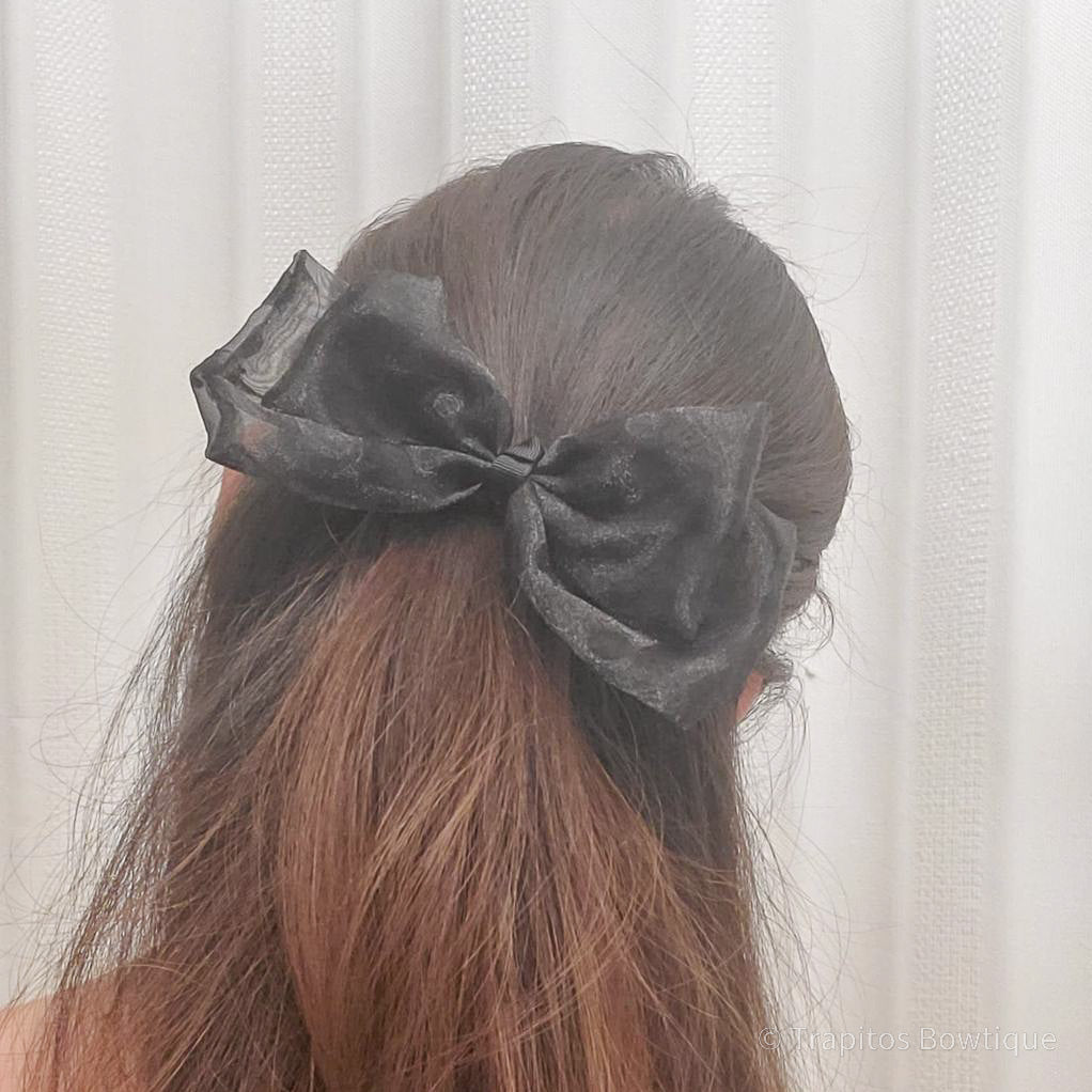 Moño Organza Dots Negro