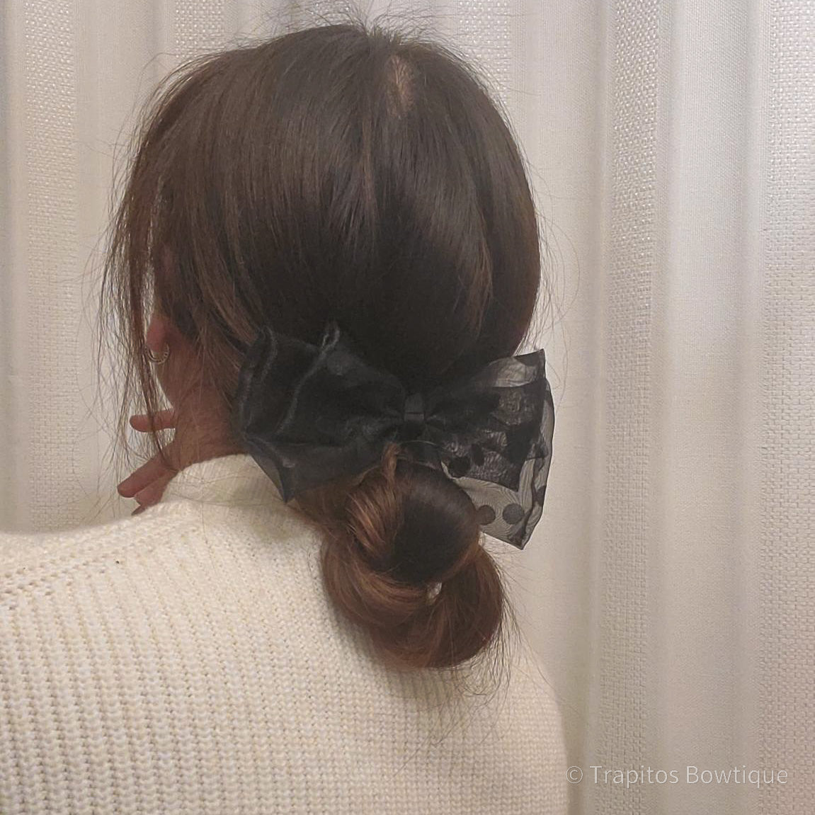 Moño Organza Dots Negro