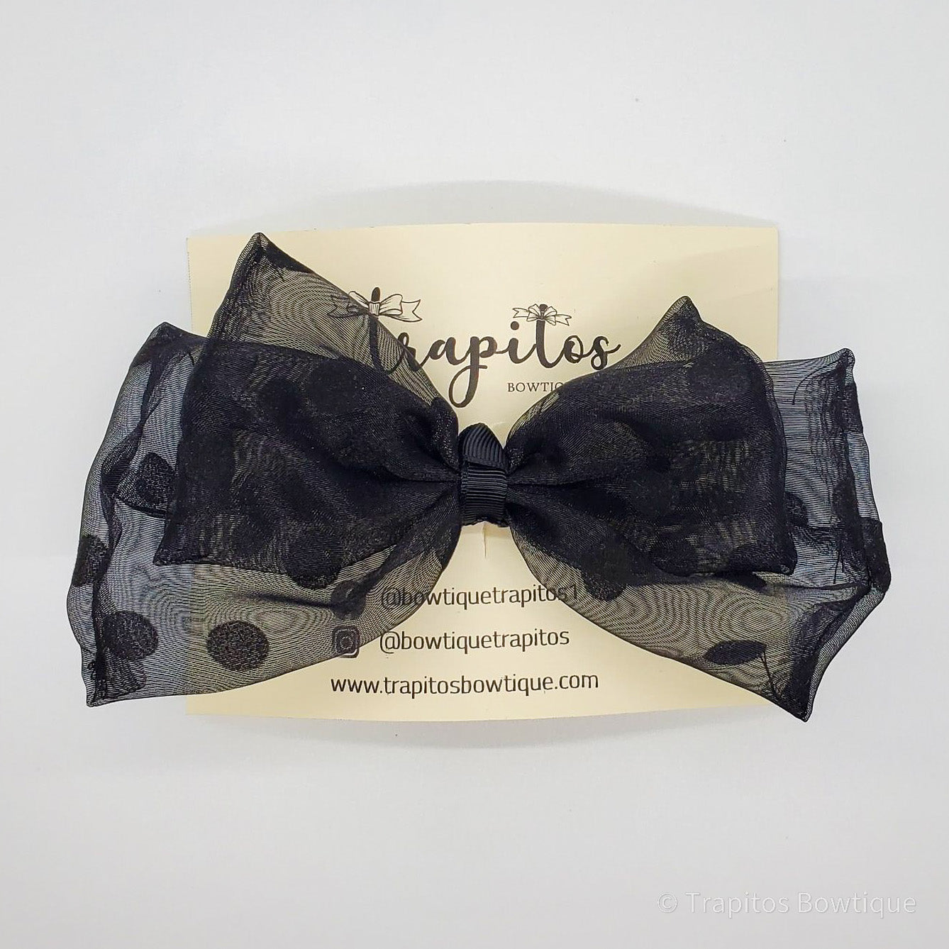 Moño Organza Dots Negro