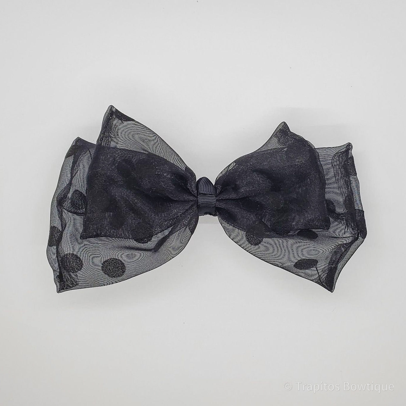 Moño Organza Dots Negro