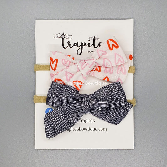 Set Remolino Chico / Bandita Elastica / Azul - Blanco Corazon Rosa y Rojo